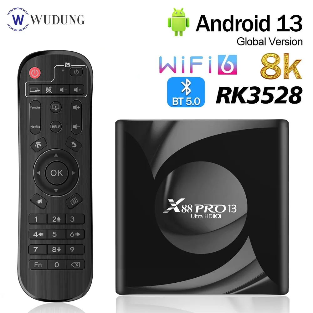 ТВ-приставка X88 Pro 13, Ultra HD 8K RK3528, Android 13, 2 + 16 ГБ, 2,4 ГГц, Wi-Fi