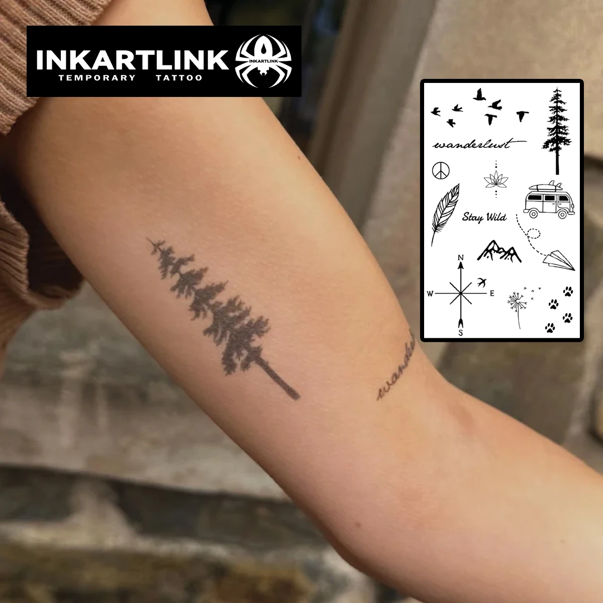 Trees and Paper Planes Temporary Tattoo,Lasts To 15 Days New Technology Magic Waterproof Semi Permanent Sticker.