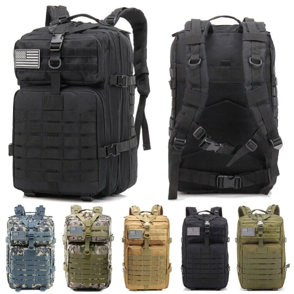 Тактический рюкзак, 3-дневный штурмовой рюкзак, армейская сумка Molle, уличный военный рюкзак 45 л, для путешествий, пешего туризма, кемпинга, большой вместительный рюкзак, рюкзак
