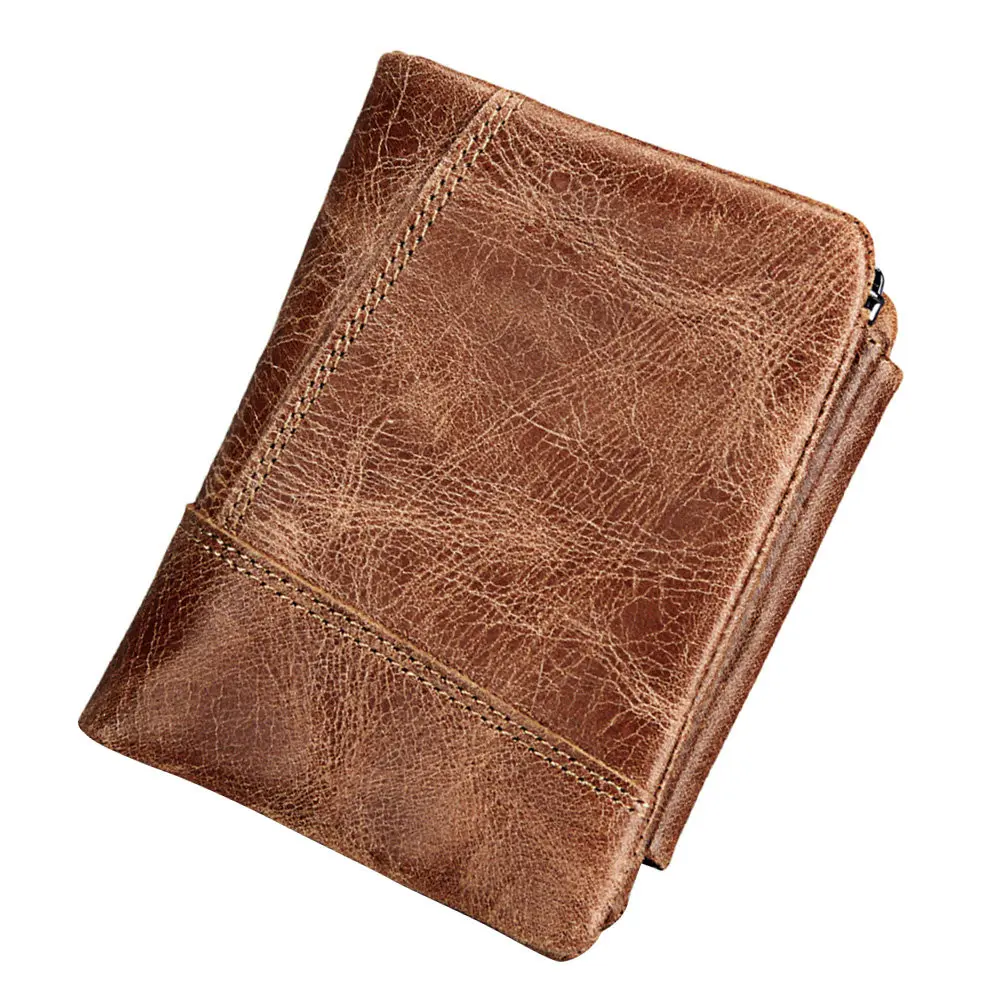 Trifold Men Wallet Rfid Blocking Business Credit Card Holder with Zipper Compartment for Cash Coins Id Passport