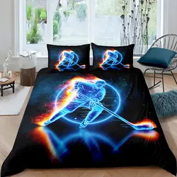 Ice Hockey Sport Duvet Cover Burning Hockey Ball for Teen Athlete Black Polyester Quilt Cover for Friend Gift Bedroom Decoration