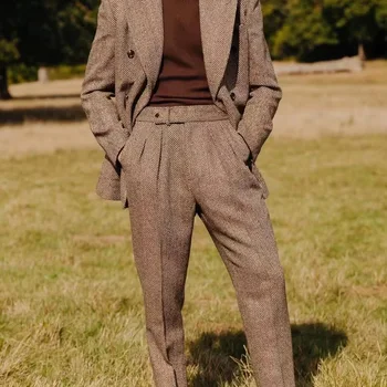 Costume à chevrons pour hommes, 2 pièces, mode revers, Doubl...