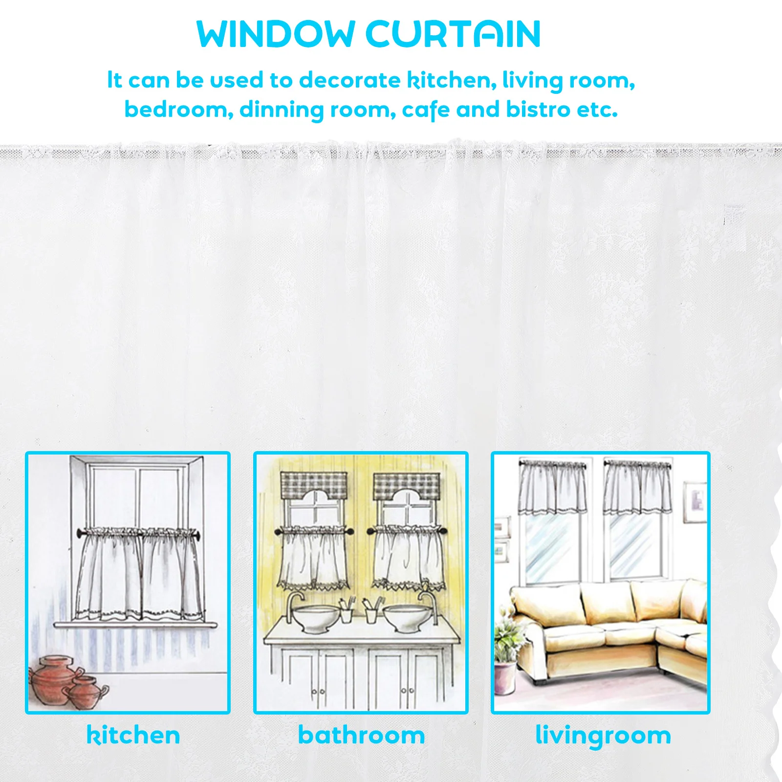 

2Pcs White Lace Curtains Sheer Privacy Curtains for Bedroom Living Room Decorative Floral Window Drapes Elegant Sheer Panels