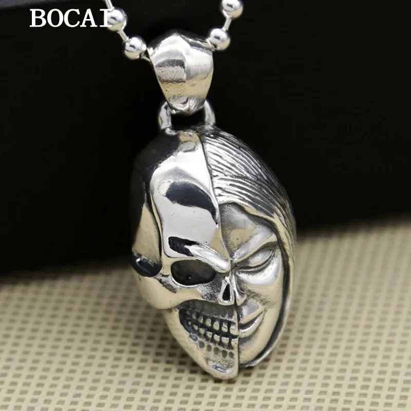 BOCAI New S925 Silver Pure Retro Personalized Dark Ghostly Skull Pendant Men's Gift