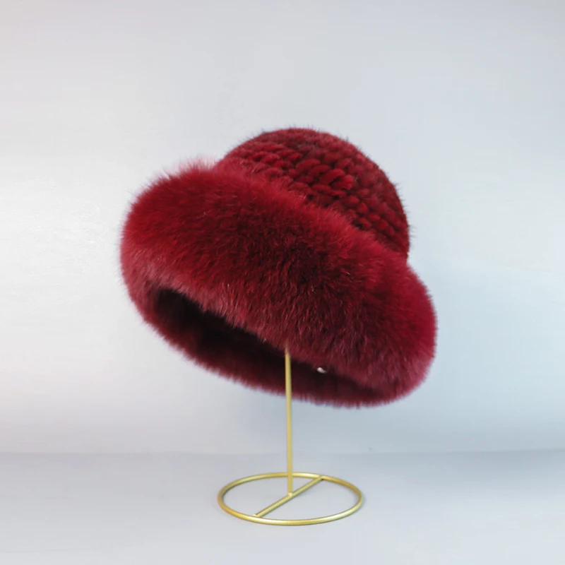 Real mink fur woman hat Fox fur beanie caps Winter woman hats Fashion mink fur knit hat
