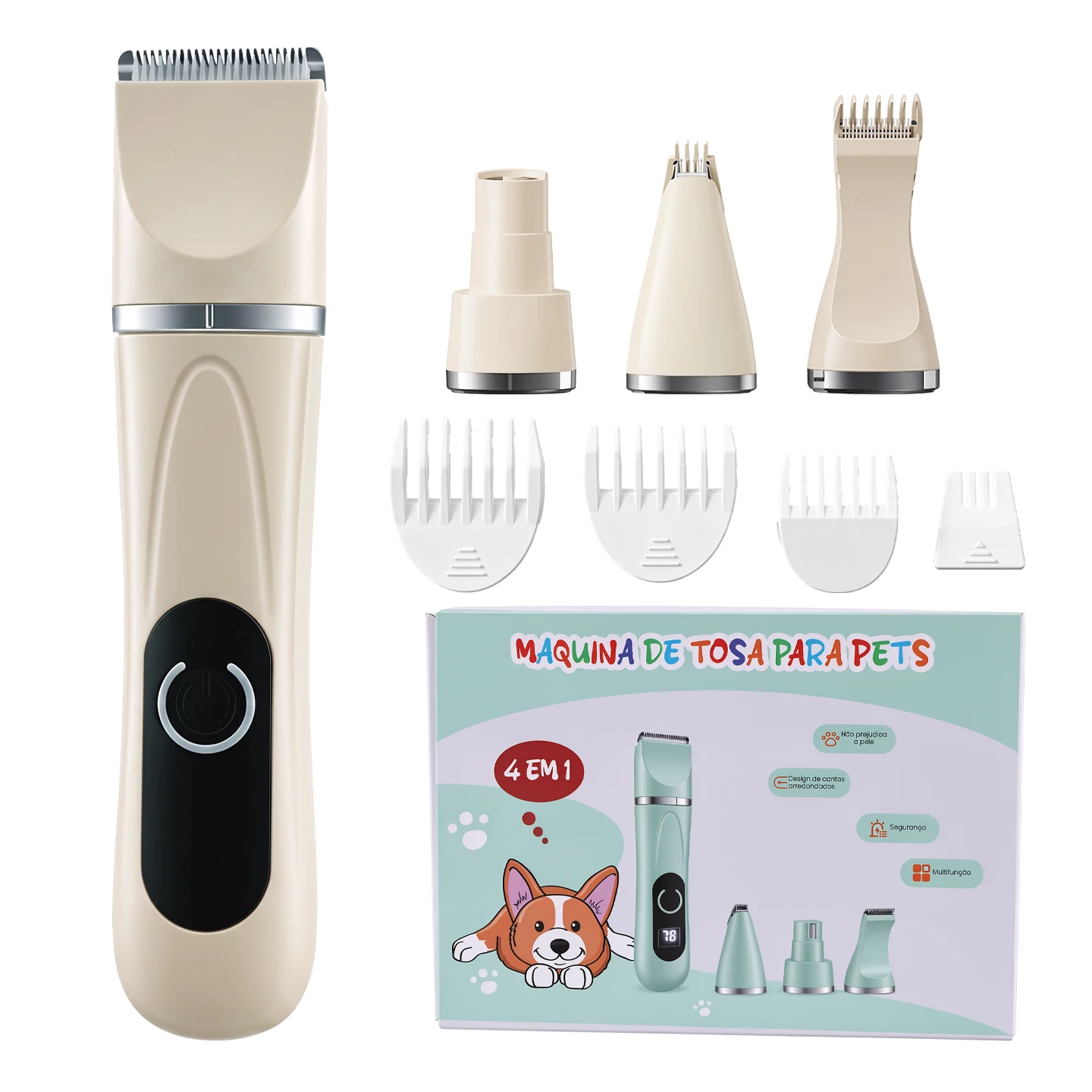 4-in-1 Multi-functional type c charge Dog Clippers Cordless pet Shaver Clippers Trimmers Low Noise Pet Grooming Tools