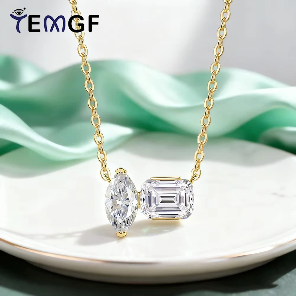 

Ожерелье с подвеской TEMGF из двойного муассанита для женщин, стерлинговое серебро S925, 18-каратное золото, цепочка для свадебной вечеринки, простые украшения на шею