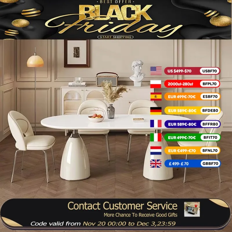 

Vintage White Luxury Table Unique Oval Metal Design Nordic Dining Table Restaurant Kitchen Mesas Restaurante Modern Furniture