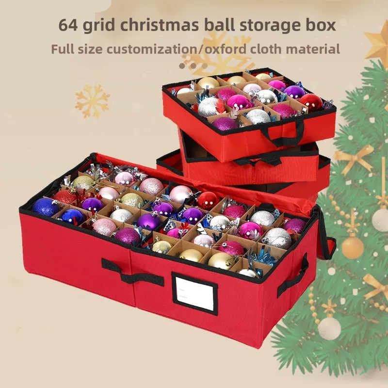 

Многофункциональный складной ящик для хранения из ткани Оксфорд, рождественский ящик для хранения с 64-сетками, подходящий для праздничных декоративных шаров