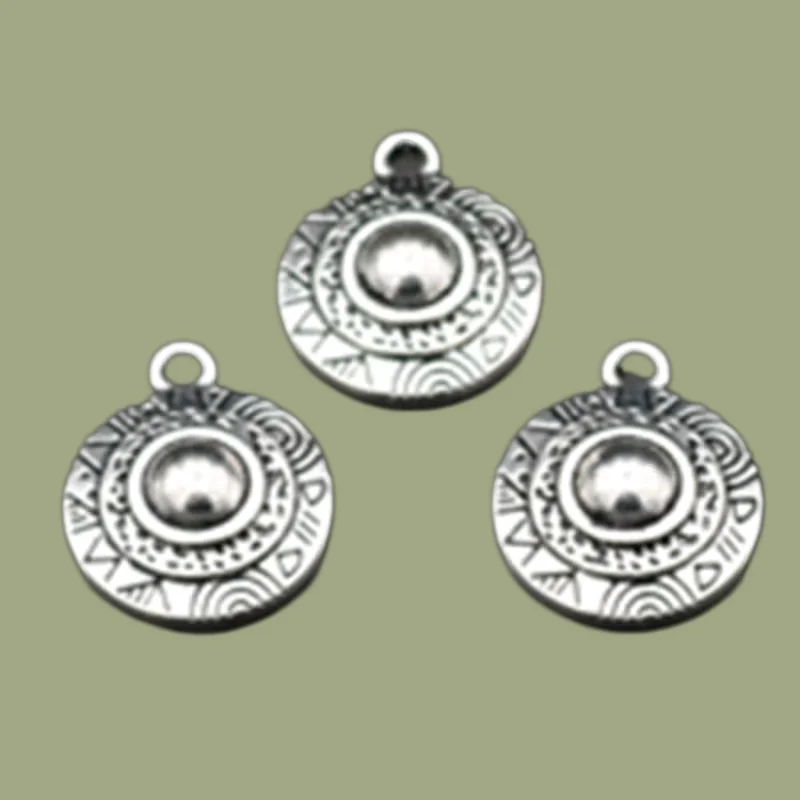 10pcs Silver Color Macedonia Round Shield Alloy Pendants  DIY Charm Necklace Earrings Jewelry Carfts Making 20*18mm A641