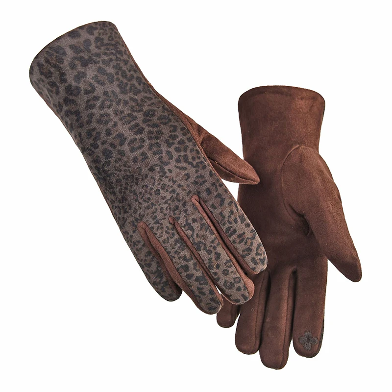 Fashion Sexy Leopard Print Gloves Women Plus Velvet Thick Mittens Outdoor Cycling Driving Windproof Keep Warm Gloves Female G234