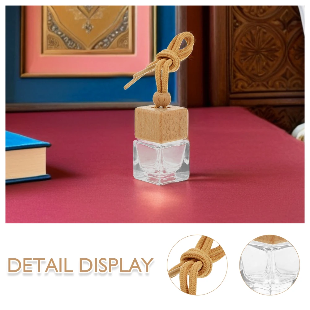 10 pçs 8ml difusores óleos essenciais garrafa de madeira vazia tampa quadrada acessórios de suspensão do carro frascos de perfume ambientador