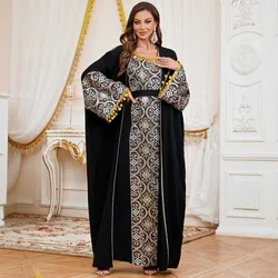 Muslim Dress 2 Piece Set Women Party Long Robe Moroccan Kaftan Sashes Ramadan Dubai Arab Open Abayas Islam Vestidos Jalabiya