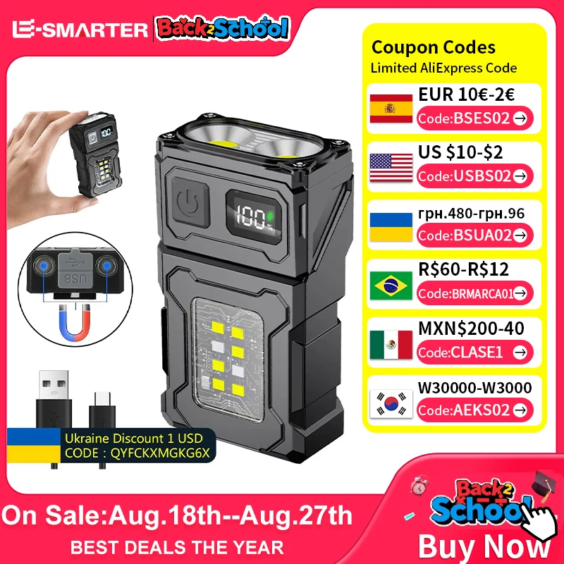 MINI USB Rechargeable LED Flashlight Portable Tail magnet flashlight Super Bright Camping Lantern Side COB emergency light