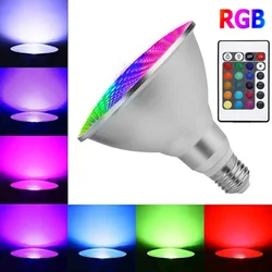 E27 15W 25W Dimmable RGB PAR30 PAR38 Par Light Waterproof LED Spotlight Bulb Flood Lamp Remote Control Colorful Home Decoration