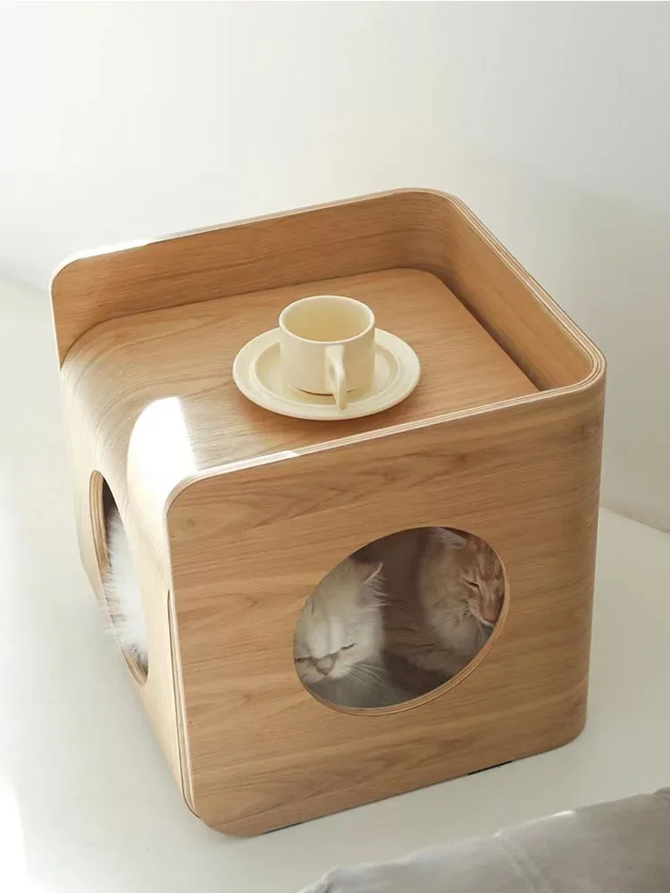 Bedside table for humans and cats, cat nest for all seasons, coffee table for humans and cats, solid wood cat villa