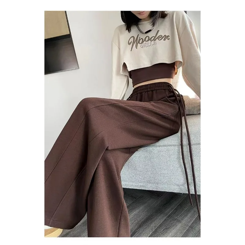 Pantaloni a gamba larga con coulisse delle nuove donne Primavera e autunno Pantaloni a banana dritti drappeggiati Pantaloni sportivi casual femminili alla moda