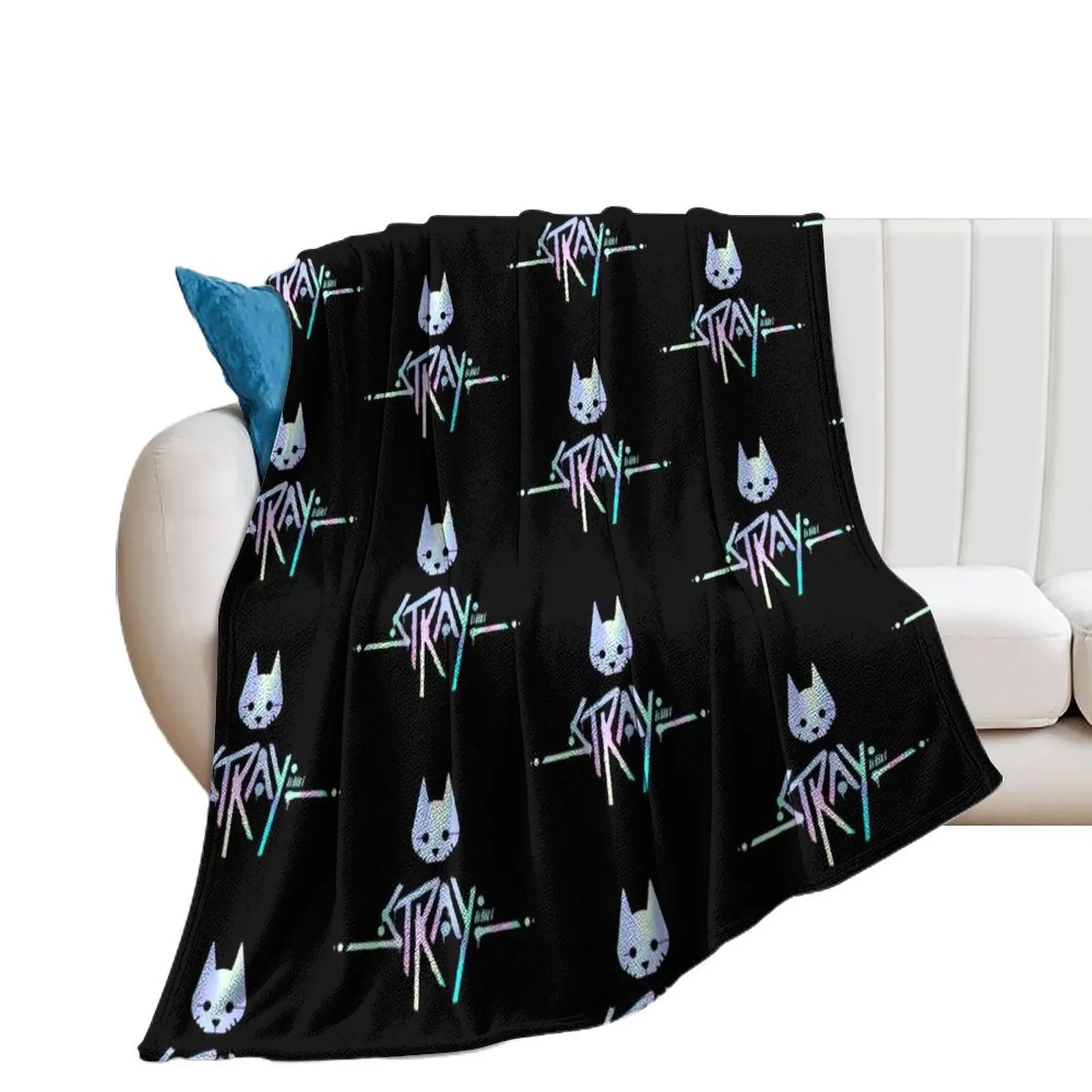 The Stray Game Logo in Holographic Iridescent Rainbow Throw Blanket Shaggy Hairys Blankets Sofas Of Decoration Blankets