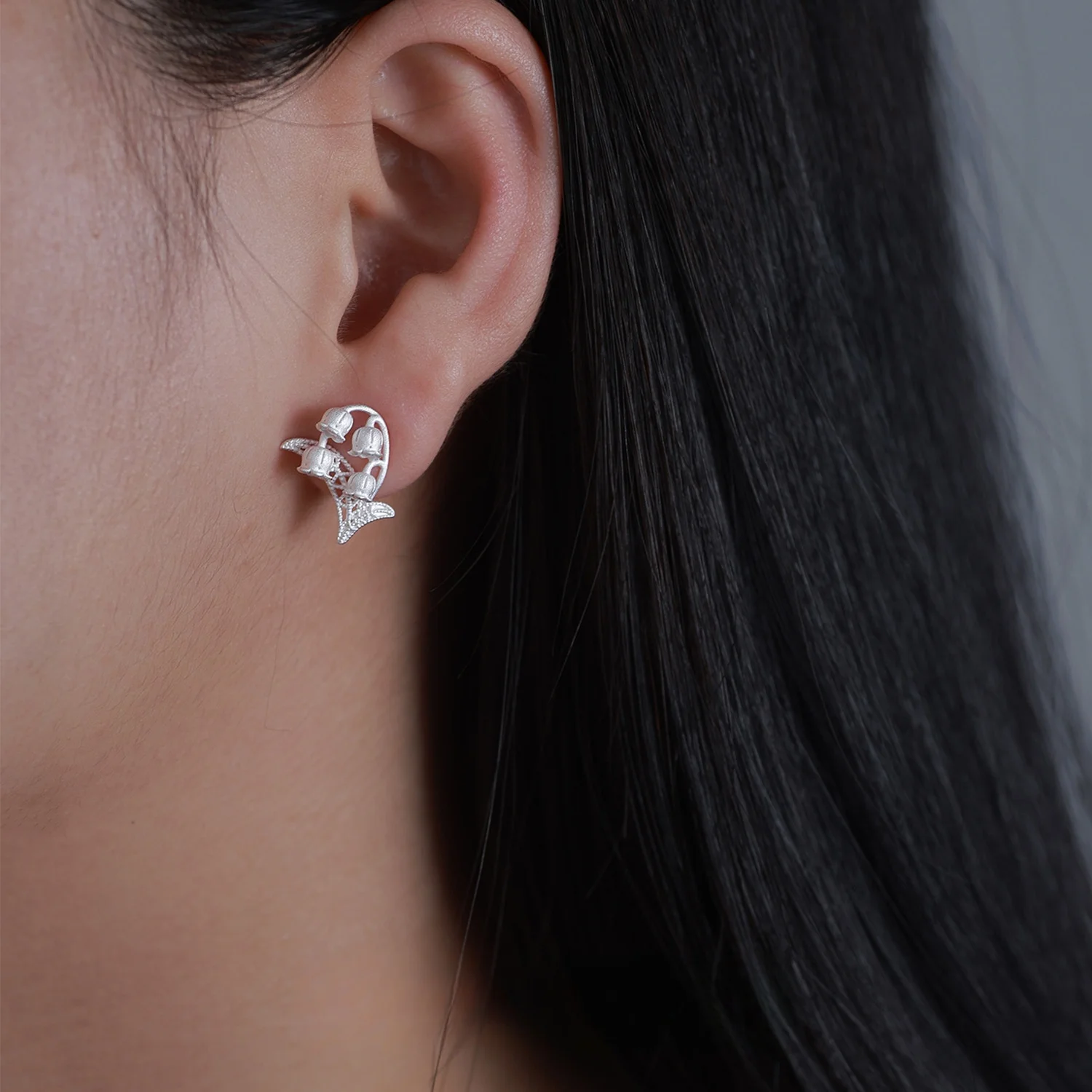 F.I.N.S Original S925 Sterling Silver Lily Of The Valley Earrings for Women Matte Flower Cluster Piercing Ear Studs Fine Jewelry