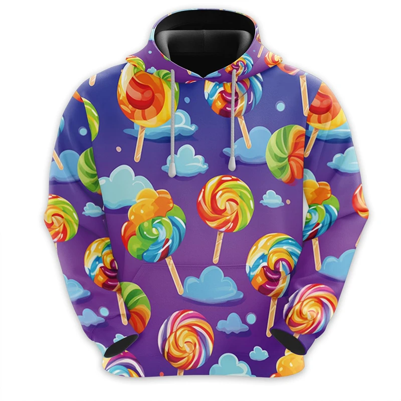 Rainbow Lollipop 3D Print Hoodies Men Kid Clothes Harajuku Fashion Women Pullovers Candy Snack Graphic Sweatshirts Boy Hoody Top