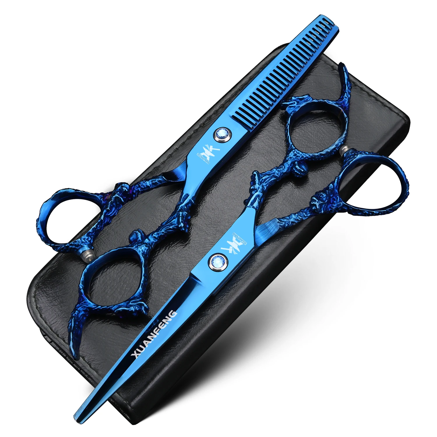 

XUANFENG 6 inch blue dragon handle hair stylist scissors hair gallery styling tools cutting scissors and thinning scissors