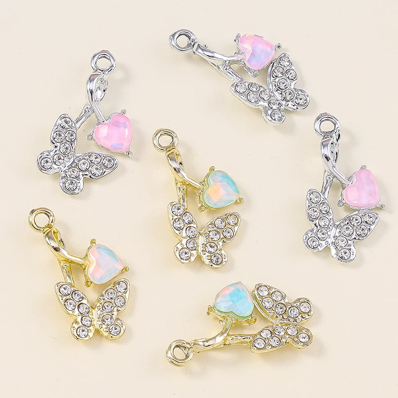 10 Teile/los Zarte Legierung Strass Schmetterling Anhänger Vergoldet Für DIY Ohrringe Halskette Schmuck Machen Charms