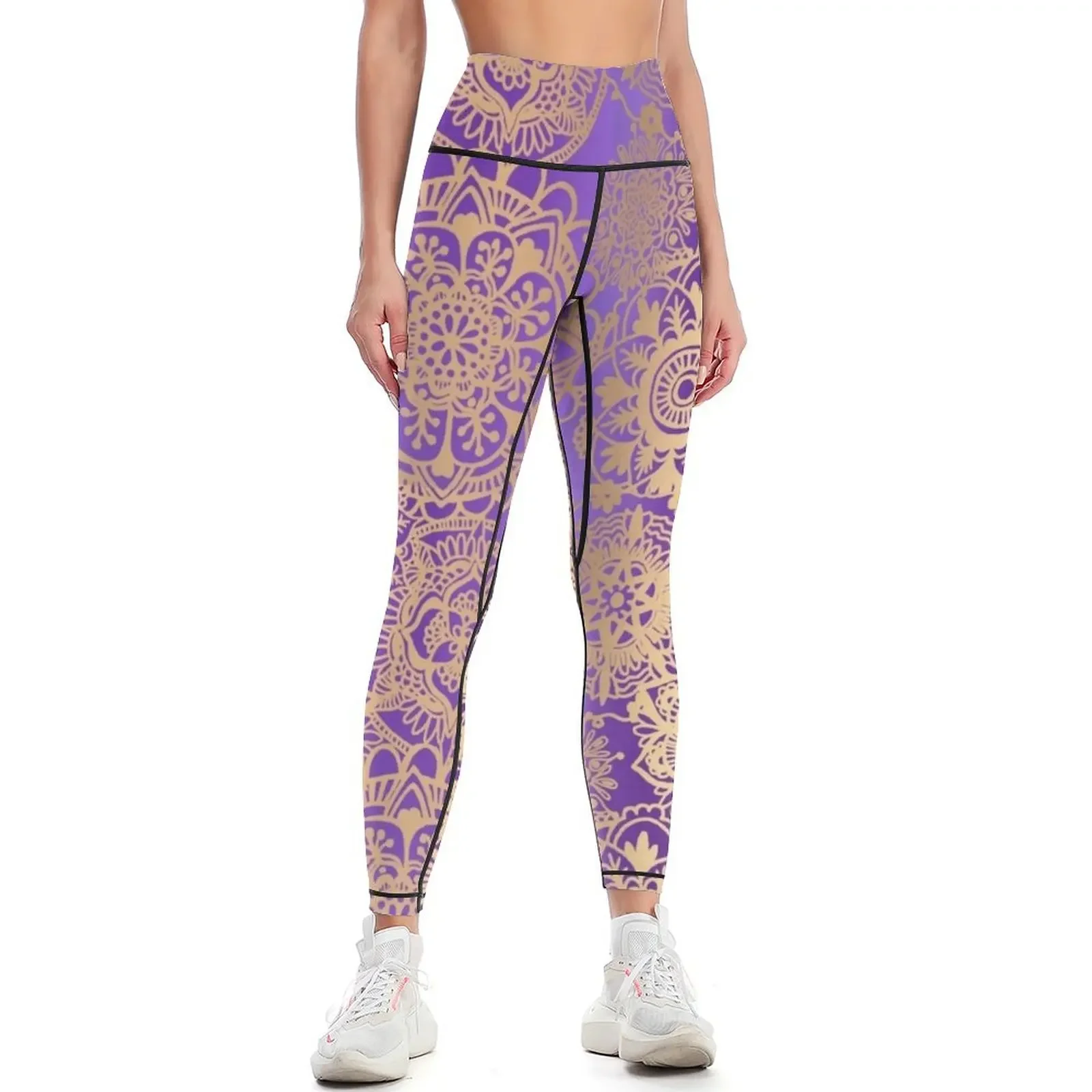 

Purple and Gold Mandala Pattern Leggings gym clothing gym's clothing legging pants raises butt gym wear Womens Leggings