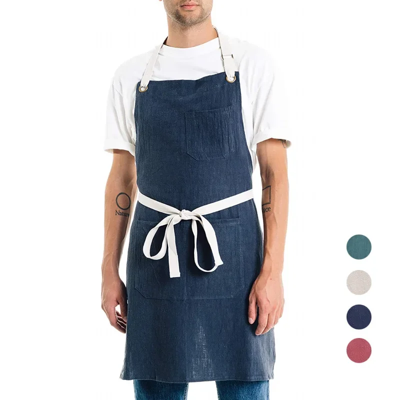 Cotton Linen Casual Apron Work Apron Breathable Overalls