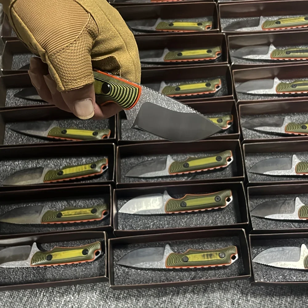 15017 Pisau Lurus Kecil Serbaguna Pisau Kekerasan Tinggi Pegangan G10 Warna Ganda Pisau Bertahan Hidup Berkemah Luar Ruangan Pisau Pancing