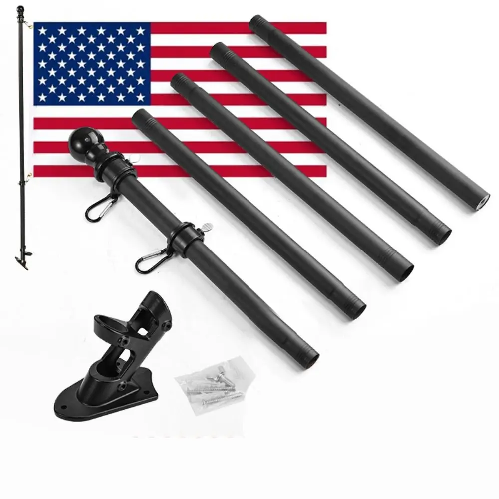 Wall Mounted Mount Telescopic Flag Pole Top House Wall Bracket Base 6Ft Stand Flagpole Collapsible Yard Banner Holder