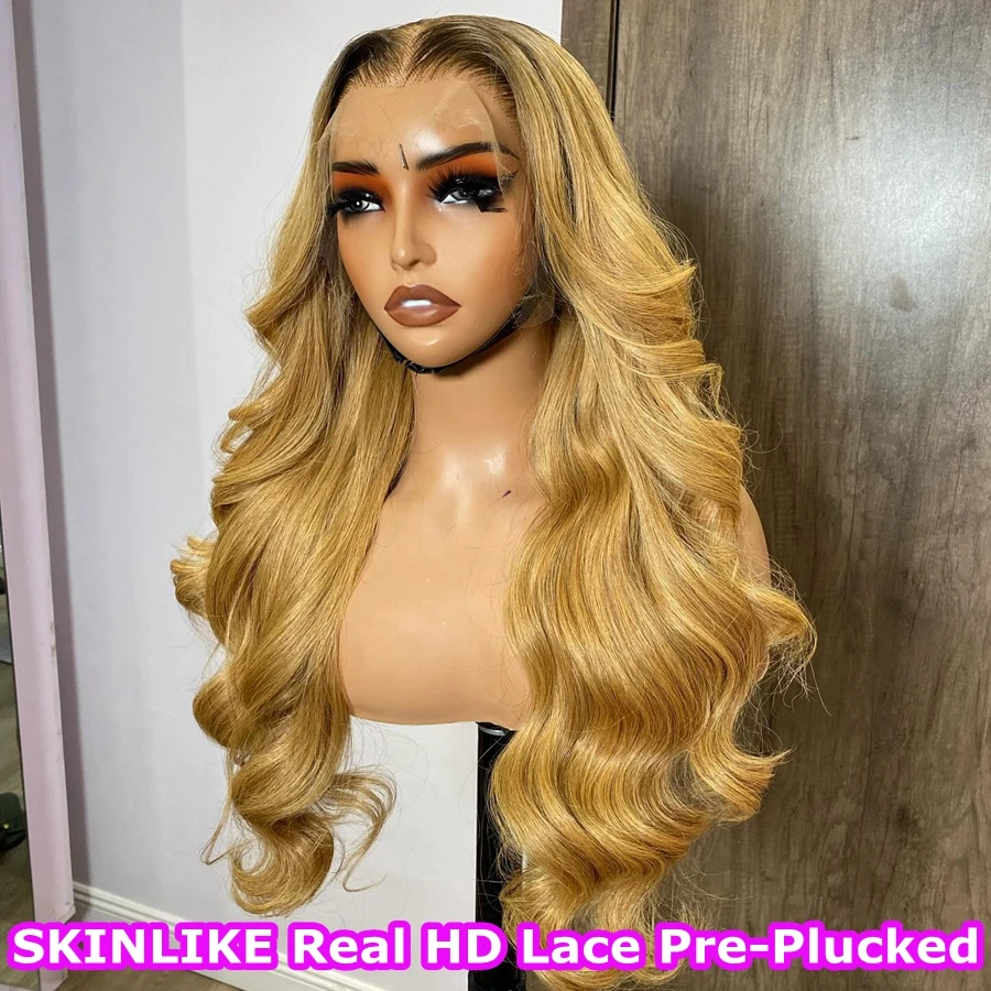 

Body Wave 4/27 Colored 13x6 Invisible Melt Skins HD Lace Frontal Wigs Human Hair Pre-Plucked Ombre Honey Color 4x4 Closure Wig