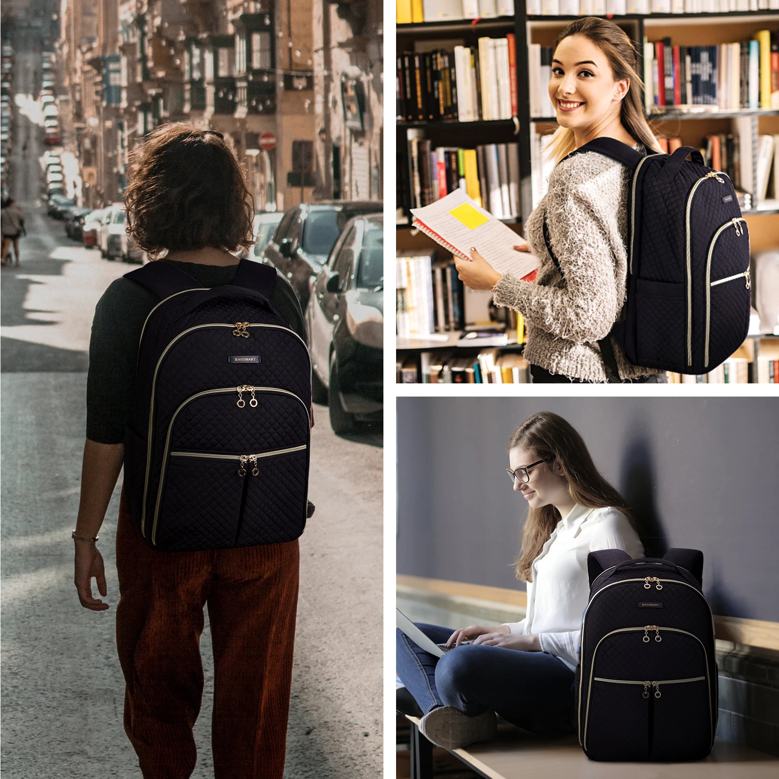 BAGSMART Mochilas para ordenador portátil para mujer, bolsas para portátil de 15,6 pulgadas, mochila escolar recargable para el trabajo, escuela, universidad, viajes, viajes de negocios