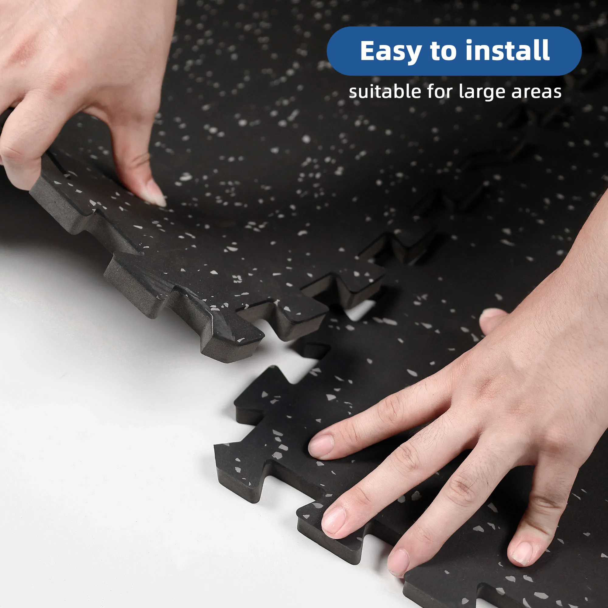 Azulejos de piso de exercício de ginástica interligados de espuma EVA - preto branco 24 x 24 polegadas 0,55 polegadas de espessura - pacote de 12 telhas 48 m2. Pés. Cobertura