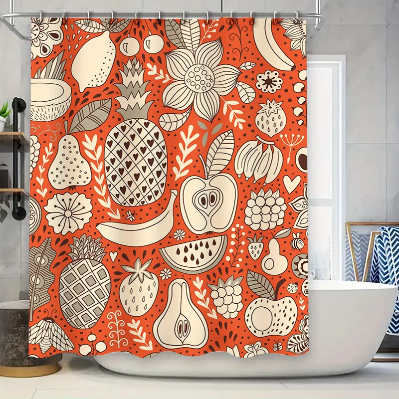 

Фиеста с тропическими фруктами: яркая оранжевая занавеска для душа для живой и экзотического декора ванной комнаты