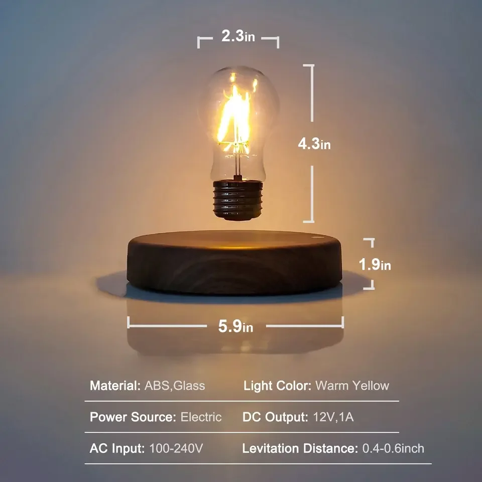 Houten Basis Magnetische Zwevende Gloeilamp Nachtlampje Air Bureau Tafellamp Magneetlamp Drijvend Licht Led Lamp