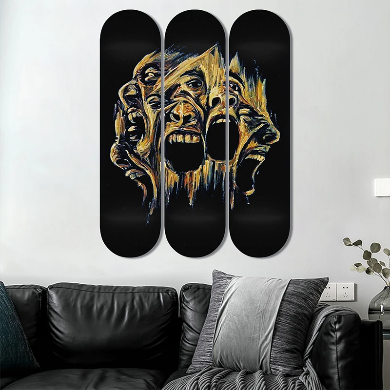 Set of 3pcs Decorative Board Pop Art Skateboard Wall Art 7-layer Maple Decoration Skateboard Furnish and Decorate for Home Decor