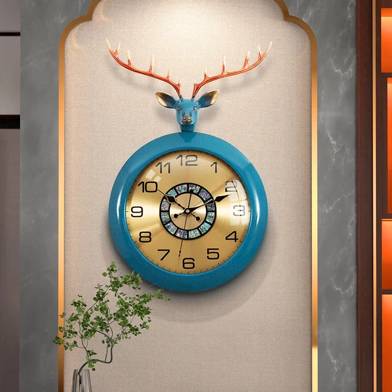 Three-dimensional Deer Head Pure Copper Luxury Wall Clock Home Living Room House Office Decoration Modern Wall Hanging Clocks