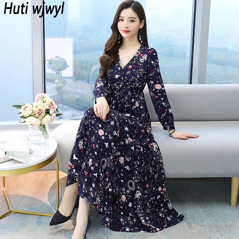 

Spring Autumn Black Floral Chiffon Midi Dress Women Vintage Casual Beach Long Sundress 2024 Elegant Bodycon Party Maxi Vestidos