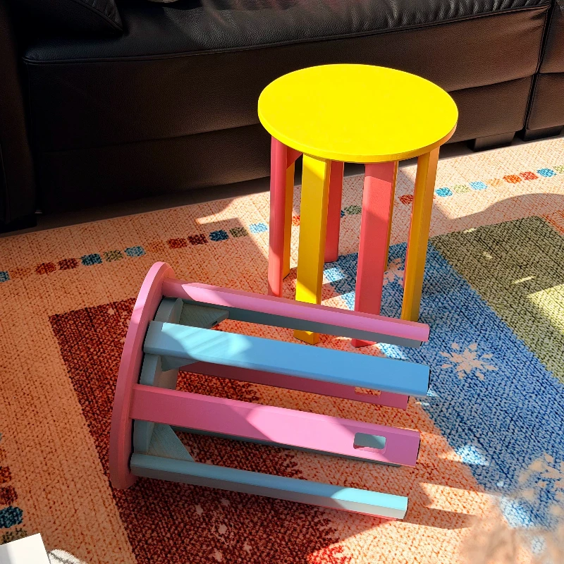 

4 in 1 Solid Wood Stool Stackable Storage Dining Stools Living Room Dopamine Round Stool Creative Colorful Spare Seat for Home