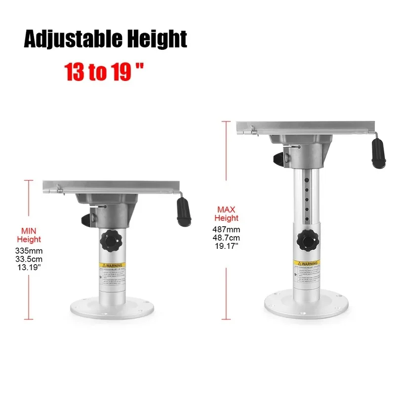 Adjustable Height Aluminum Boat Seat Pedestal with Slide - Locking Boat Chair Base 13 to 19 Inch Height Range