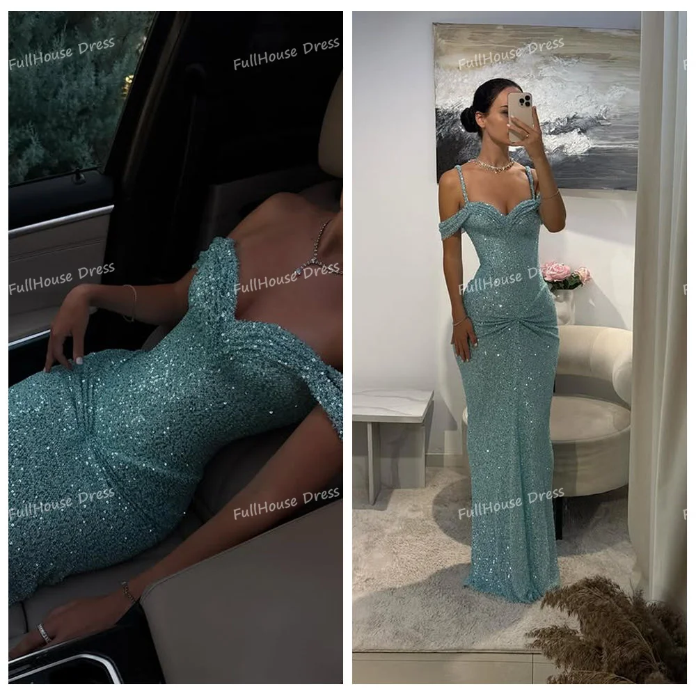 

Custom Made Spaghetti Straps Beading Sequins Luxury Evening Dress Pleated Backelss Maxi Length Party Dress شارون سعي