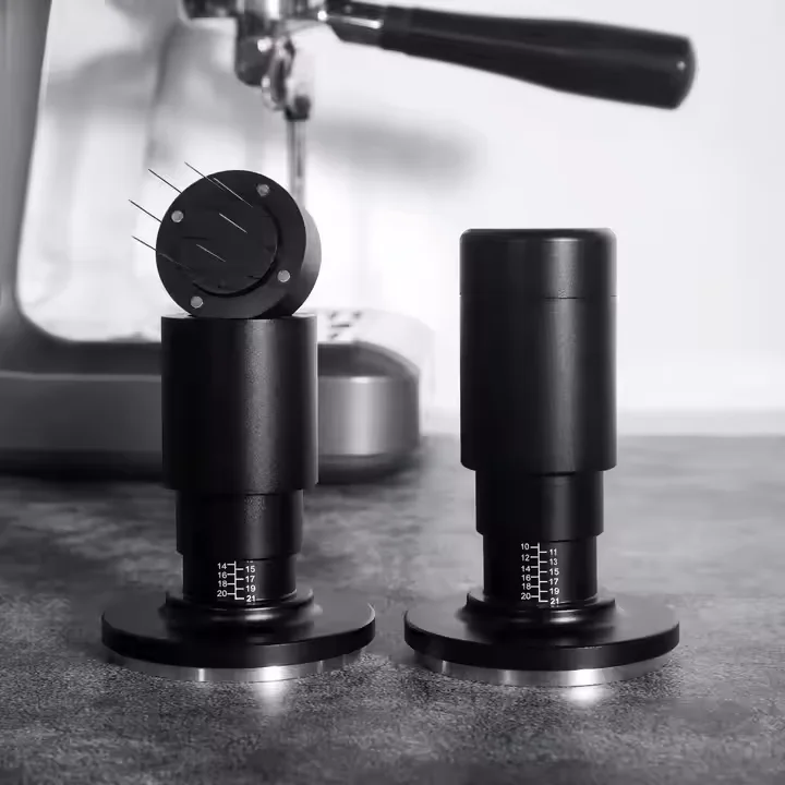 2 in 1 Spring-loaded Tamper Barista Tools Espresso Coffee Tamper Constant Pressure Ripple Base with WDT Tool 51mm 53mm 58mm