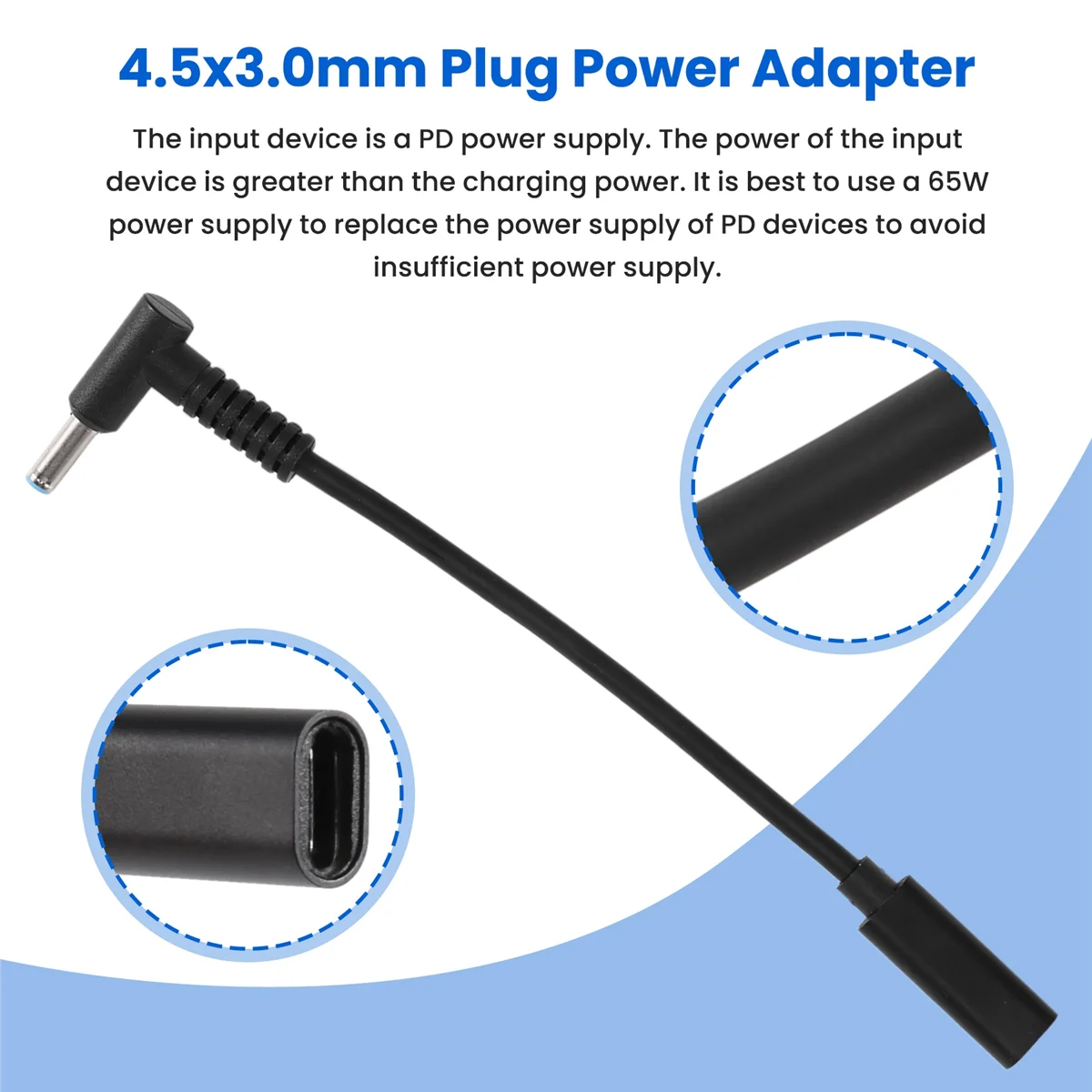 Câble adaptateur USB type C femelle vers jardin 4506 mâle 90 °, prise 4,5x3,0mm, convertisseur de puissance CC avec puce de capteur PD pour ordinateur portable