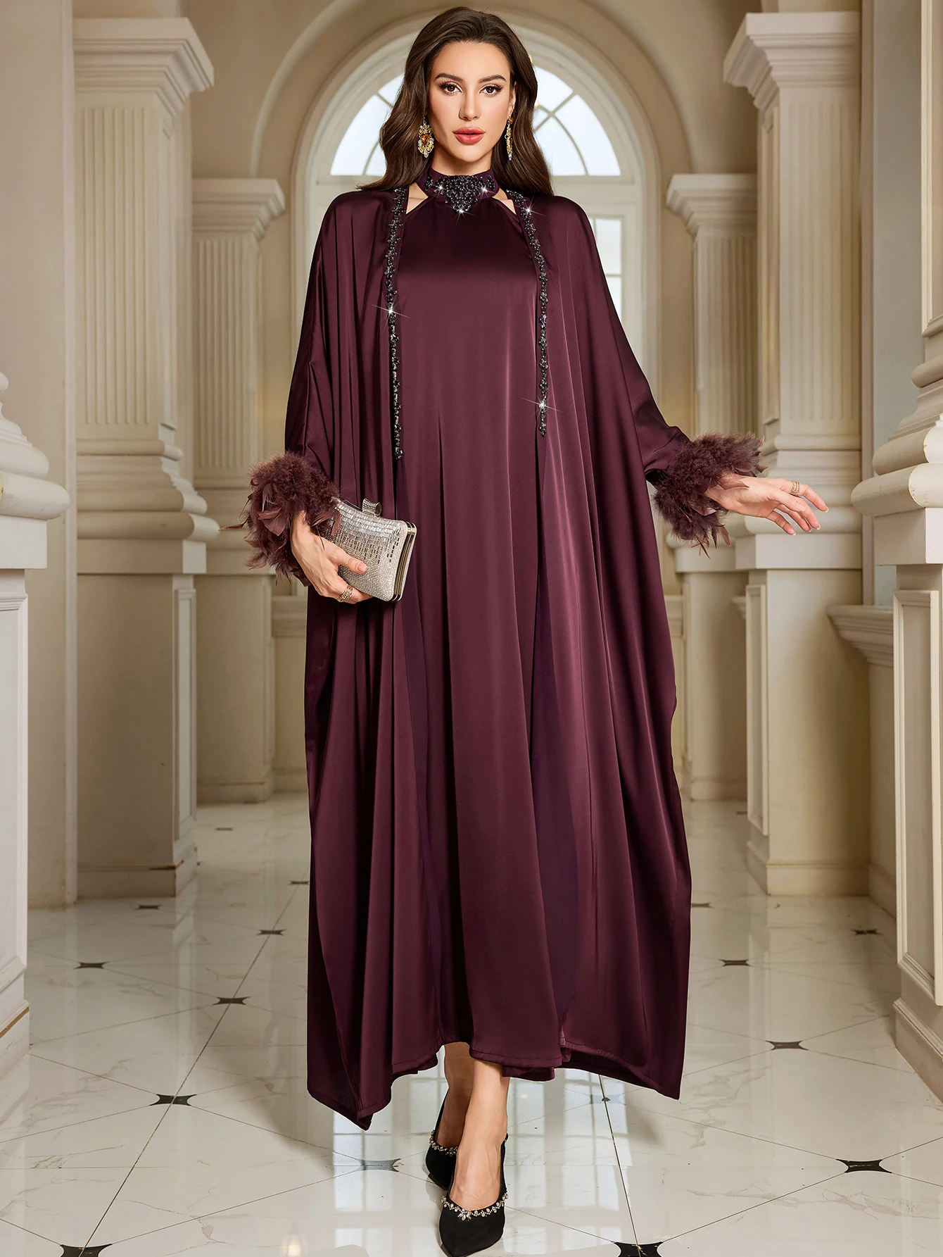 

2Pcs Abbayas for Woman Muslim Sets Dubai Abaya Kimono Cardigan Eid Islam Clothing Turkey Kaftan Femme Musulmane Robe Jalabiya