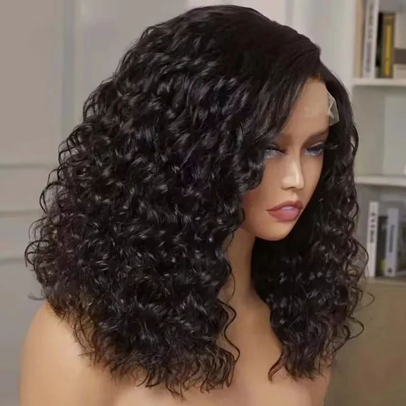 Onda de agua brasileña Bob corto 13x4 sin pegamento encaje Frontal cabello humano onda profunda HD transparente encaje Frontal pelucas rizadas para mujeres