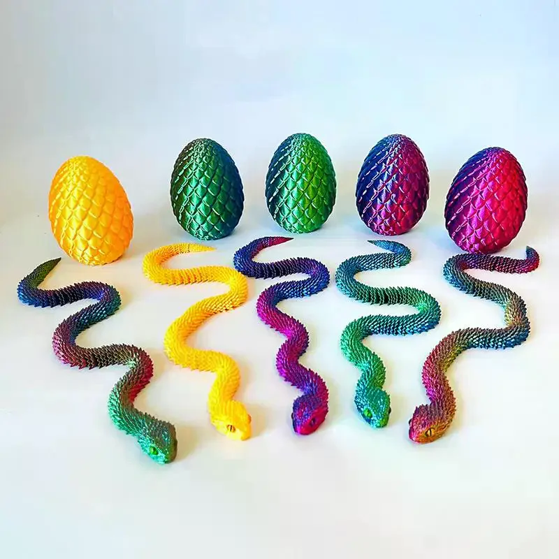 3D Printed Snake With 8.5cm Egg Mobility Simulate Snake Ornament Cool Funny Figurine For Home Office Desktop Home Decor 30cm