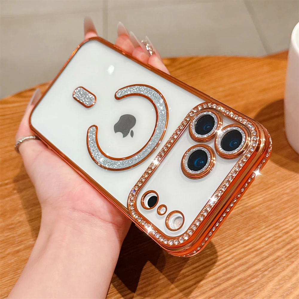 Bling Crystal Lens Film For Magsafe Transparent Phone Case for IPhone 17 16 15 11 12 13 14 Pro Max Plus 17Air 16e Magnetic Cover