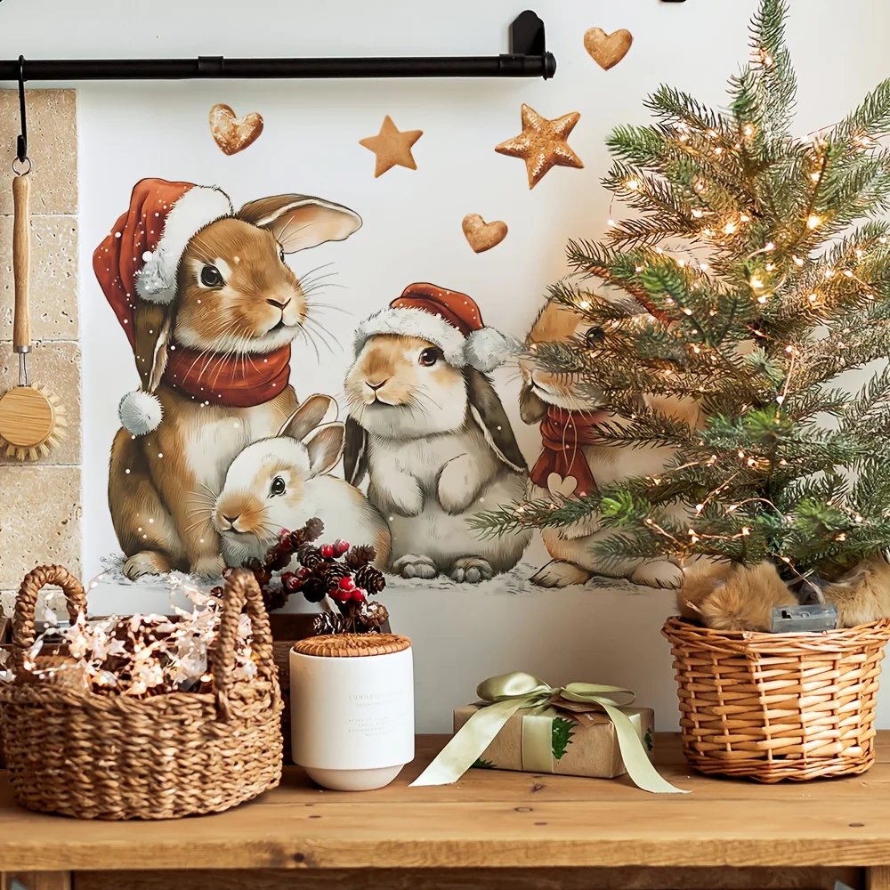 2pcs Christmas Sticker with Bunny Design - Removable Waterproof  Decal for Wall Art, Room Decoration Room Decor Aesthetic