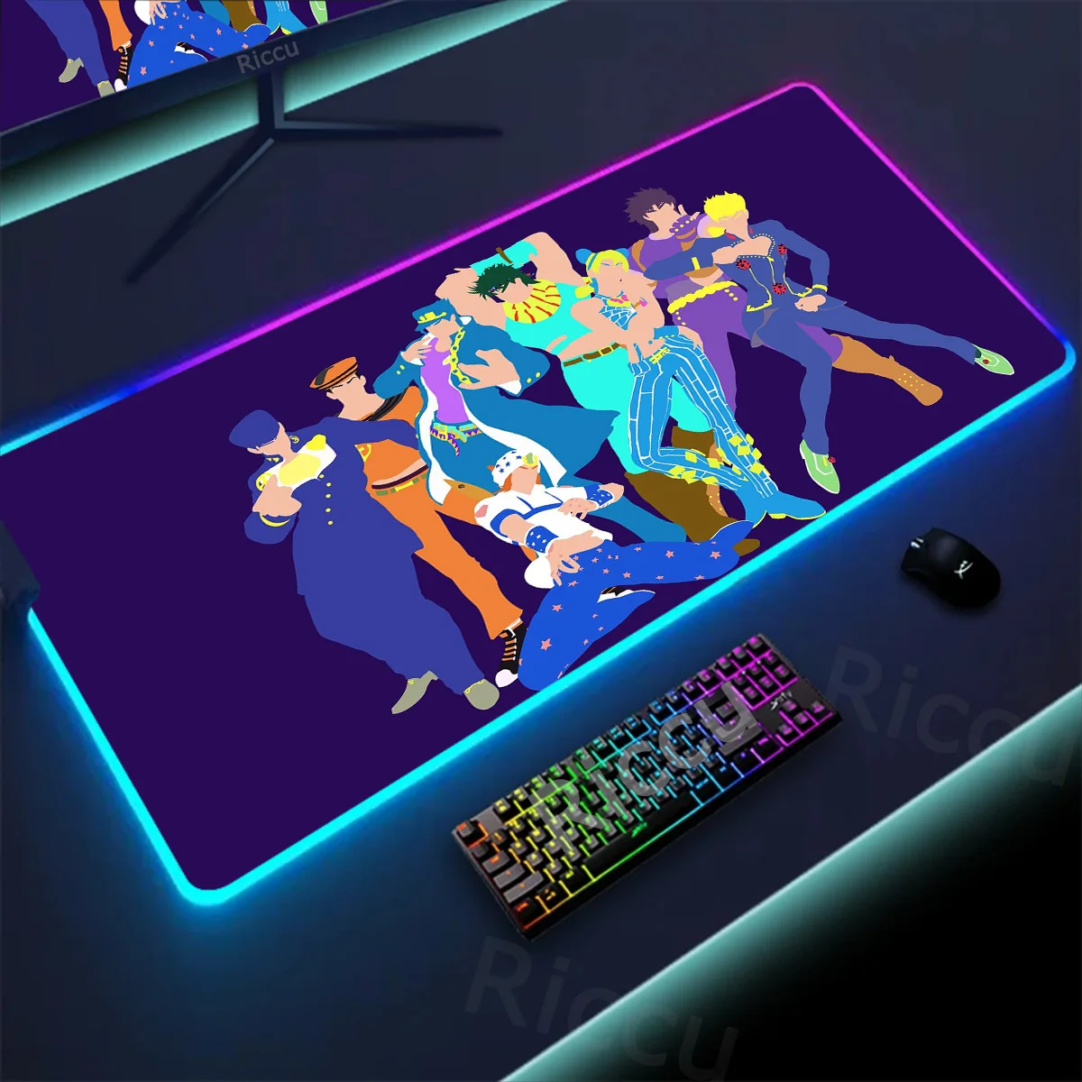 Imagem -02 - Rgb Anime Grande Gaming Mousepad Teclado Mouse Pad Tapetes Antiderrapantes Tapetes Play Mats Led Tapete de Impressão Gamer Desk Jojo Acessórios