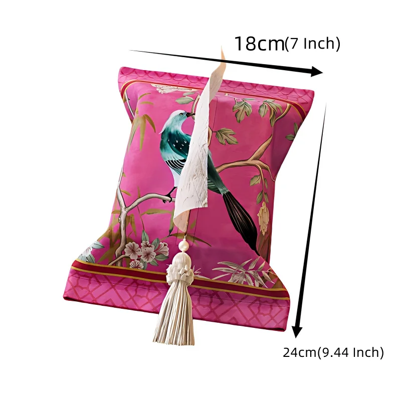 Pink Horse Print Velvet Tissue Box Cover 18x24cm Luxury Tassel Decor Napkin Holder Elegant Equestrian Tissue Pouch for Home